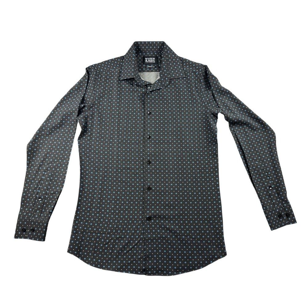 Scotch & Soda Dress Shirt Men 14.5 / 37 Black Modern Fit Geometric Long Sleeve